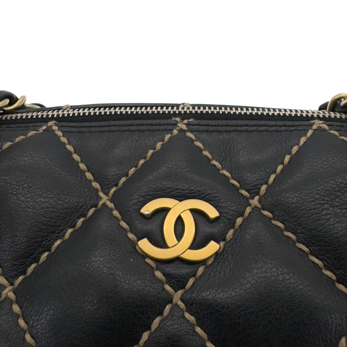 CHANEL VINTAGE WILD STITCH CHAIN SHOULDER BAG BLACK LEATHER 90290345