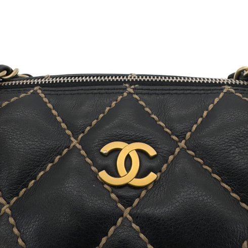 CHANEL VINTAGE WILD STITCH CHAIN SHOULDER BAG BLACK LEATHER 90290345 - PURPOSE