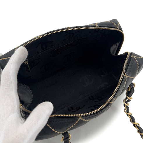 CHANEL VINTAGE WILD STITCH CHAIN SHOULDER BAG BLACK LEATHER 90290345 - PURPOSE