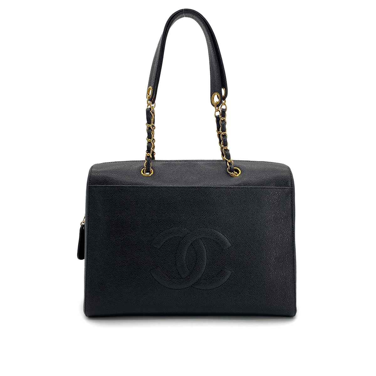 CHANEL VINTAGE BIG COCO CHAIN SHOULDER BAG BLACK CAVIAR SKIN 90290346