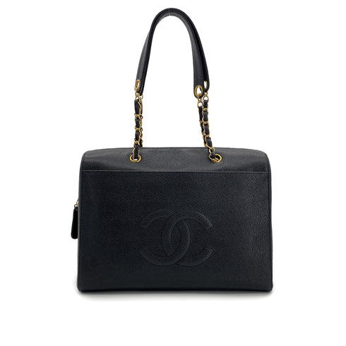 CHANEL VINTAGE BIG COCO CHAIN SHOULDER BAG BLACK CAVIAR SKIN 90290346 - PURPOSE