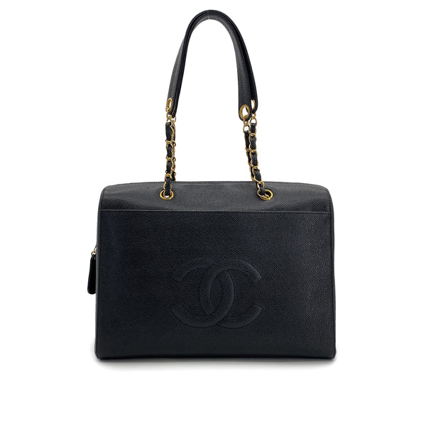CHANEL VINTAGE BIG COCO CHAIN SHOULDER BAG BLACK CAVIAR SKIN 90290346 - PURPOSE
