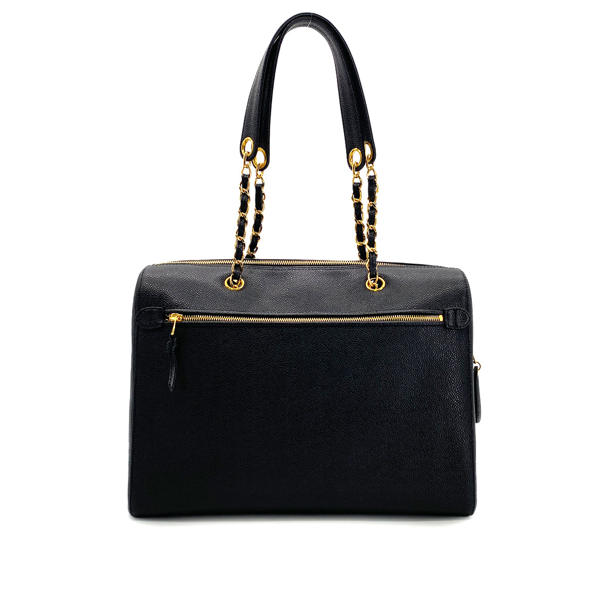 CHANEL VINTAGE BIG COCO CHAIN SHOULDER BAG BLACK CAVIAR SKIN 90290346