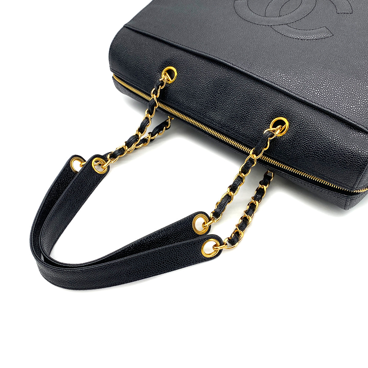 CHANEL VINTAGE BIG COCO CHAIN SHOULDER BAG BLACK CAVIAR SKIN 90290346