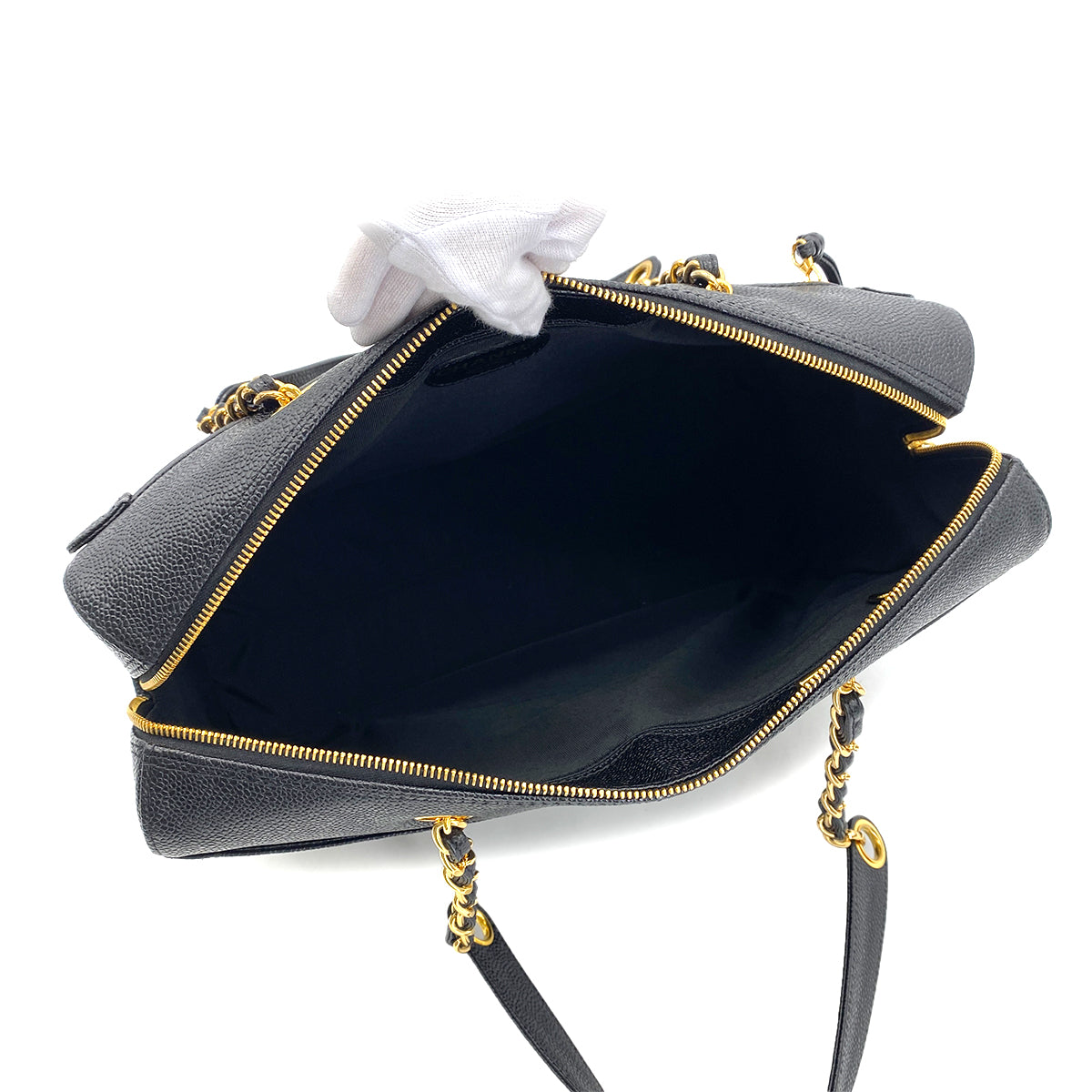 CHANEL VINTAGE BIG COCO CHAIN SHOULDER BAG BLACK CAVIAR SKIN 90290346
