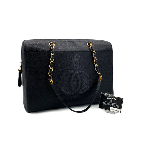 CHANEL VINTAGE BIG COCO CHAIN SHOULDER BAG BLACK CAVIAR SKIN 90290346 - PURPOSE