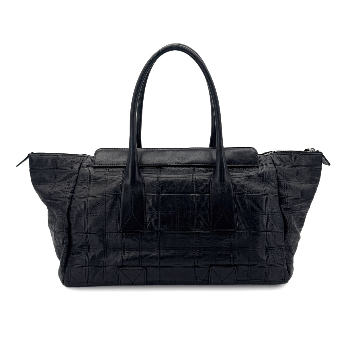 CHANEL VINTAGE CHOCOLATE BAR TOTE BAG BLACK LAMB SKIN 90290348
