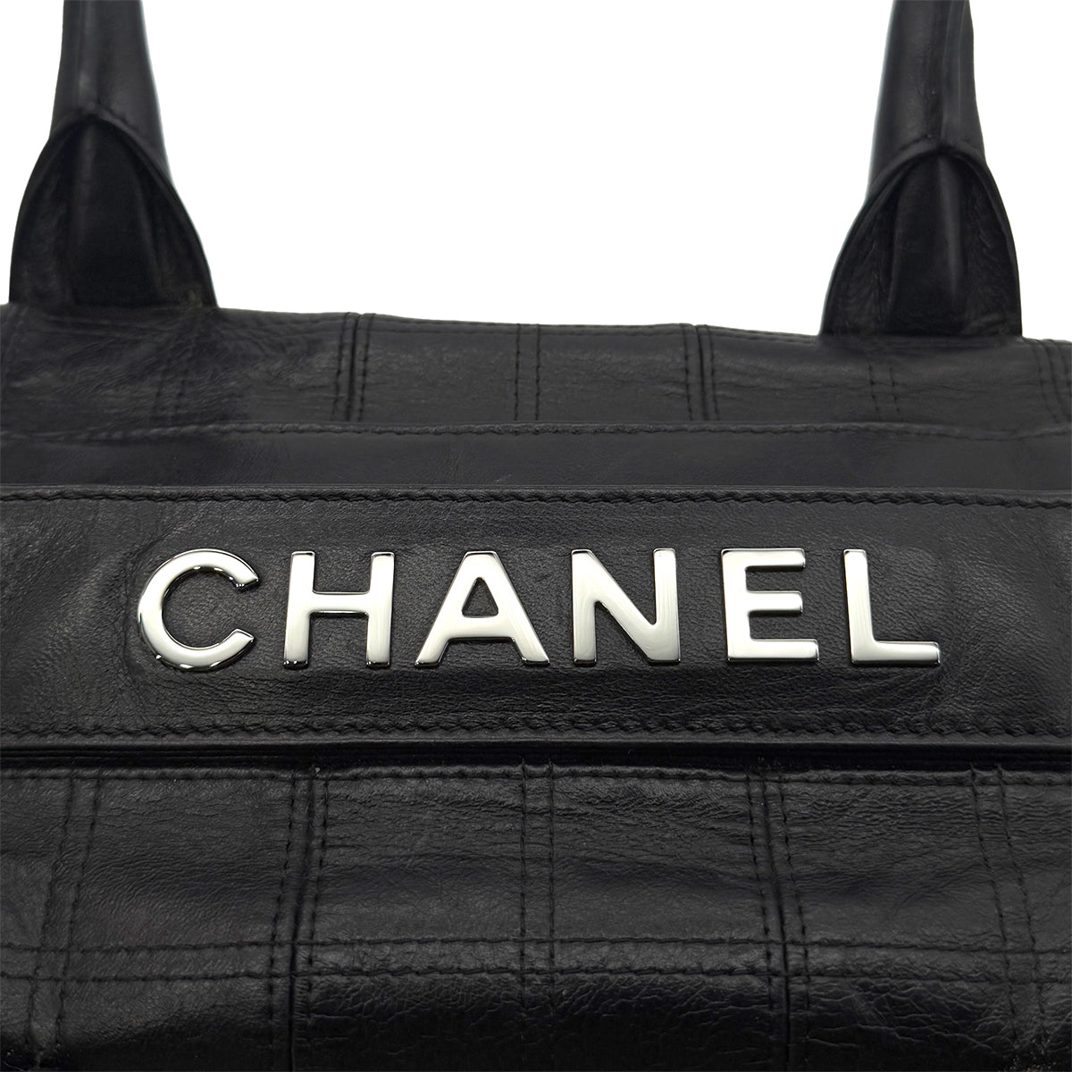 CHANEL VINTAGE CHOCOLATE BAR TOTE BAG BLACK LAMB SKIN 90290348