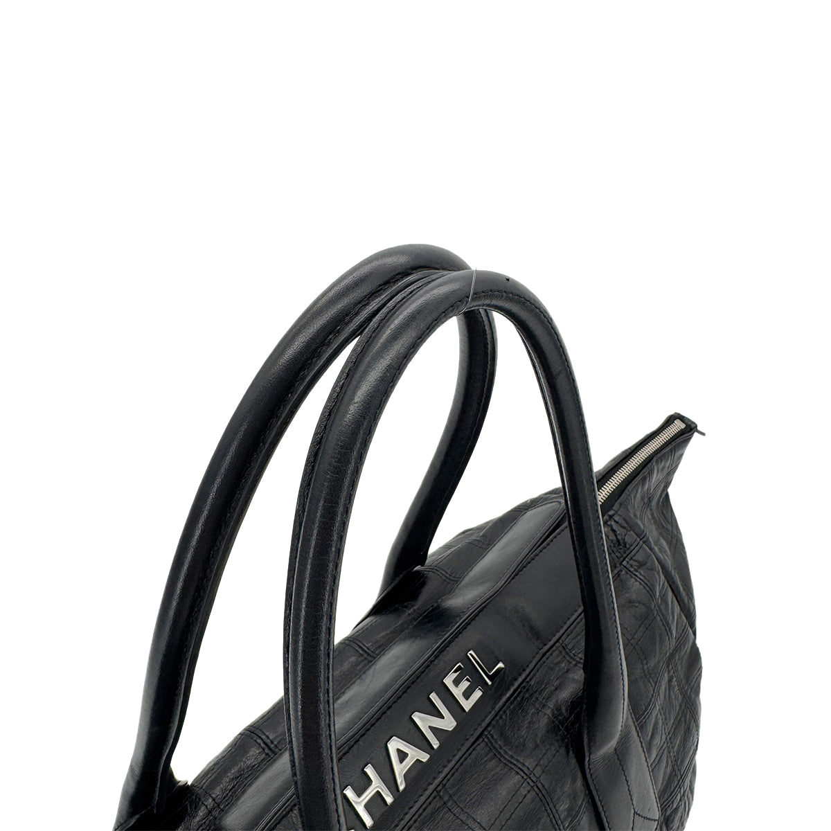 CHANEL VINTAGE CHOCOLATE BAR TOTE BAG BLACK LAMB SKIN 90290348