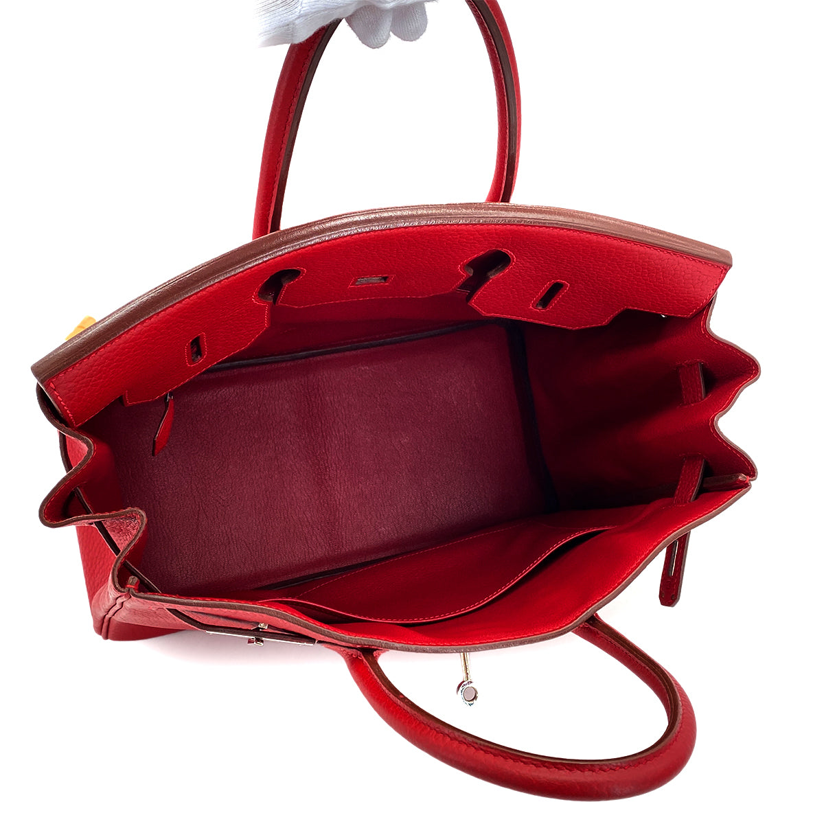 HERMES HAUT A COURROIES 32 ROUGE VIF TOGO HAND BAG □G SHW 90290356