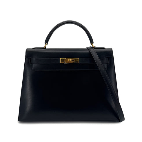 HERMES KELLY 32 SELLIER BLACK BOXCALF HAND SHOULDER BAG 〇Z GHW 90291227 - PURPOSE