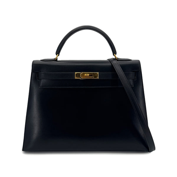 HERMES KELLY 32 SELLIER BLACK BOXCALF HAND SHOULDER BAG 〇Z GHW 90291227 - PURPOSE