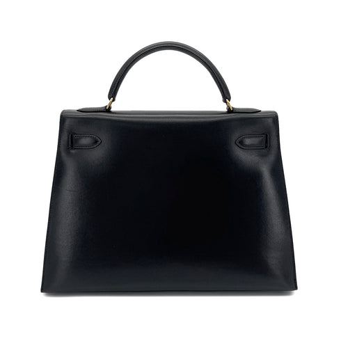 HERMES KELLY 32 SELLIER BLACK BOXCALF HAND SHOULDER BAG 〇Z GHW 90291227 - PURPOSE