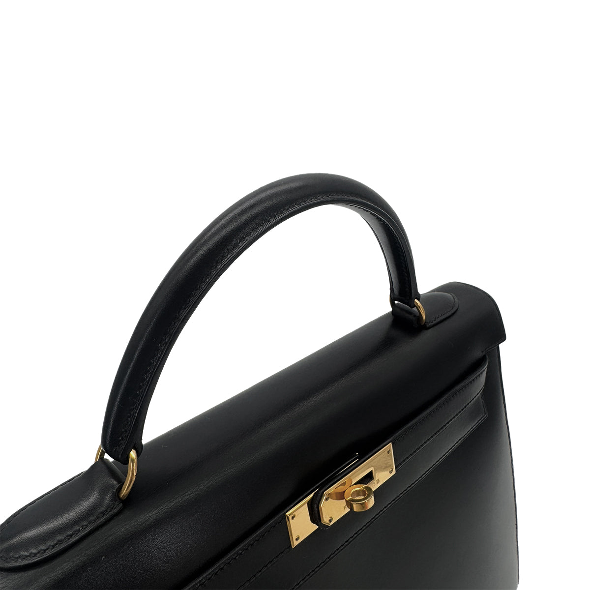 HERMES KELLY 32 SELLIER BLACK BOXCALF HAND SHOULDER BAG 〇Z GHW 90291227