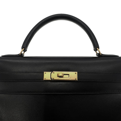 HERMES KELLY 32 SELLIER BLACK BOXCALF HAND SHOULDER BAG 〇Z GHW 90291227 - PURPOSE