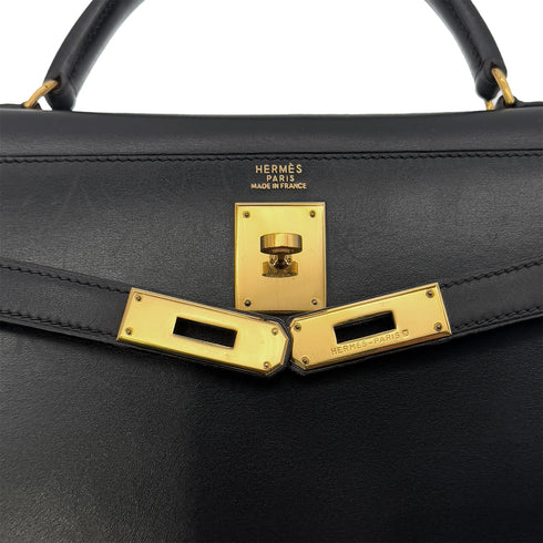 HERMES KELLY 32 SELLIER BLACK BOXCALF HAND SHOULDER BAG 〇Z GHW 90291227 - PURPOSE