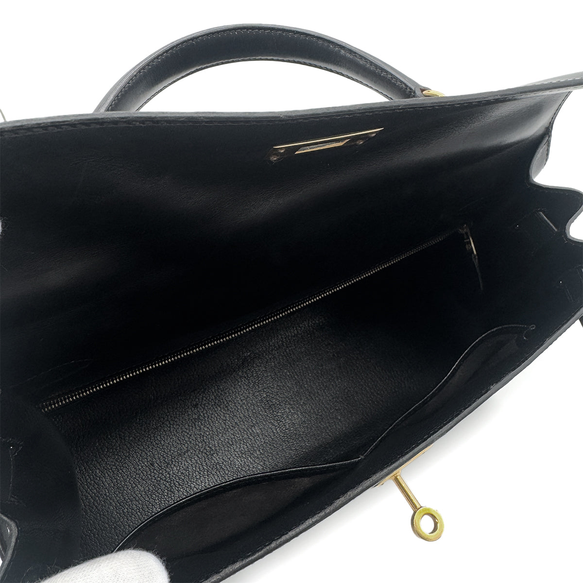 HERMES KELLY 32 SELLIER BLACK BOXCALF HAND SHOULDER BAG 〇Z GHW 90291227