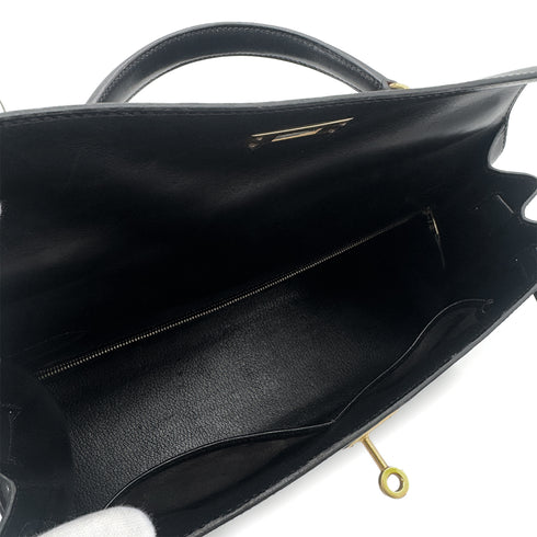 HERMES KELLY 32 SELLIER BLACK BOXCALF HAND SHOULDER BAG 〇Z GHW 90291227 - PURPOSE