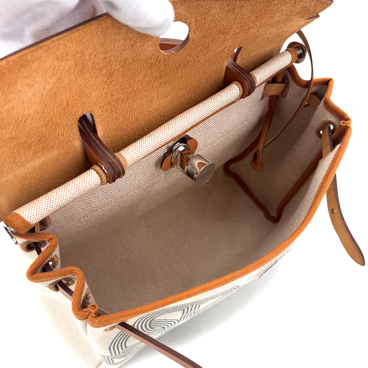 HERMES HER BAG ZIP PM 31 FAUVE ECRU TOILE H VACHE HUNTER TOTE SHOULDER BAG B 90291230