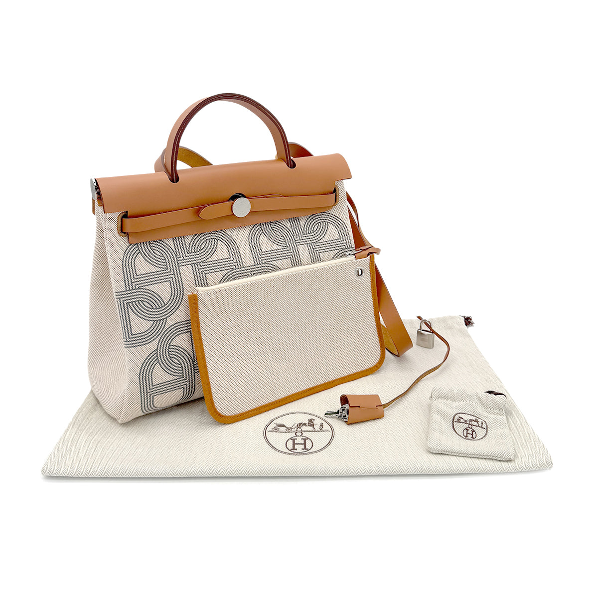 HERMES HER BAG ZIP PM 31 FAUVE ECRU TOILE H VACHE HUNTER TOTE SHOULDER BAG B 90291230