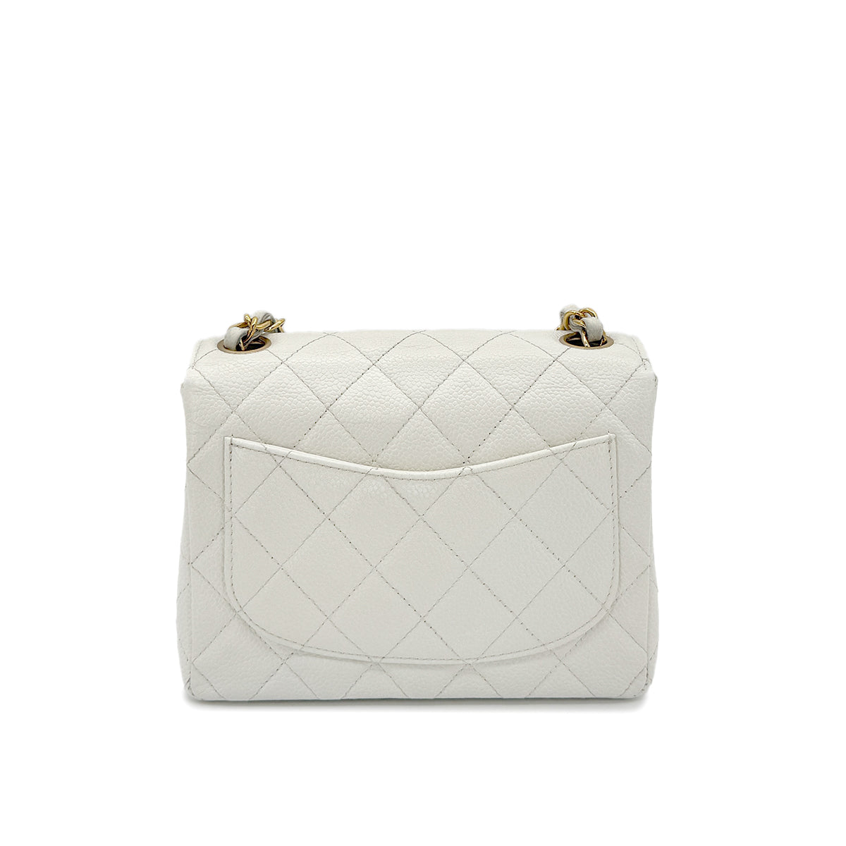 CHANEL VINTAGE MINI SQUARE 17 CHAIN SHOULDER BAG WHITE CAVIAR SKIN 90291232