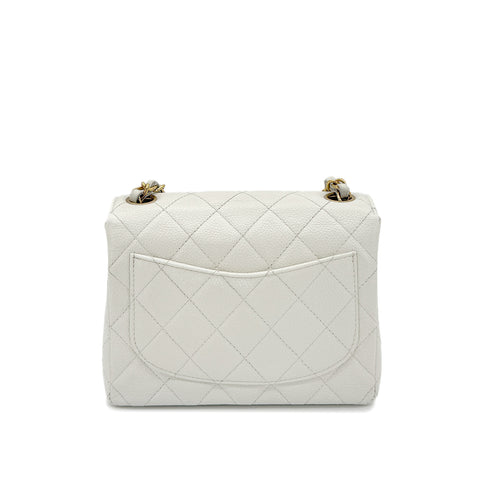 CHANEL VINTAGE MINI SQUARE 17 CHAIN SHOULDER BAG WHITE CAVIAR SKIN 90291232