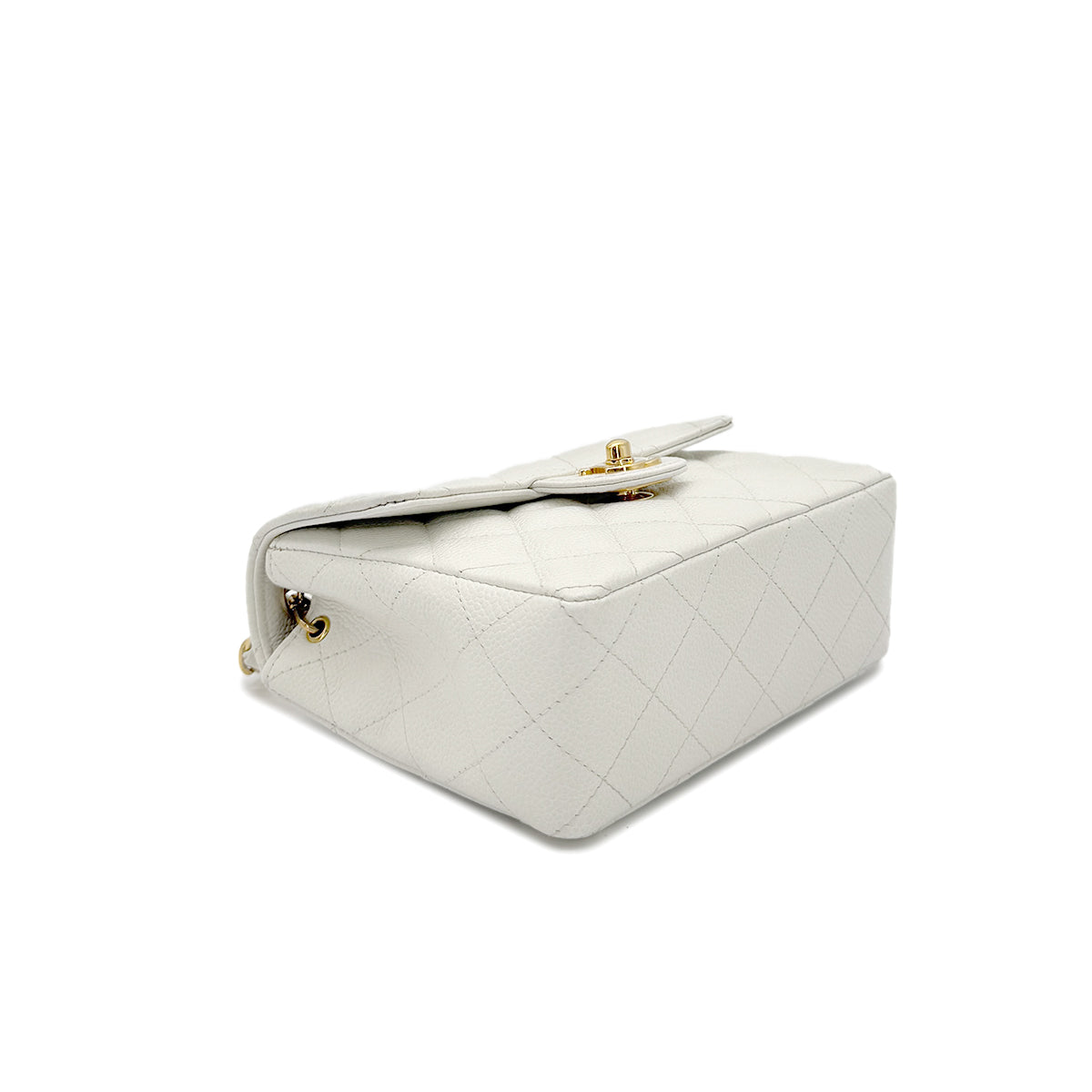 CHANEL VINTAGE MINI SQUARE 17 CHAIN SHOULDER BAG WHITE CAVIAR SKIN 90291232