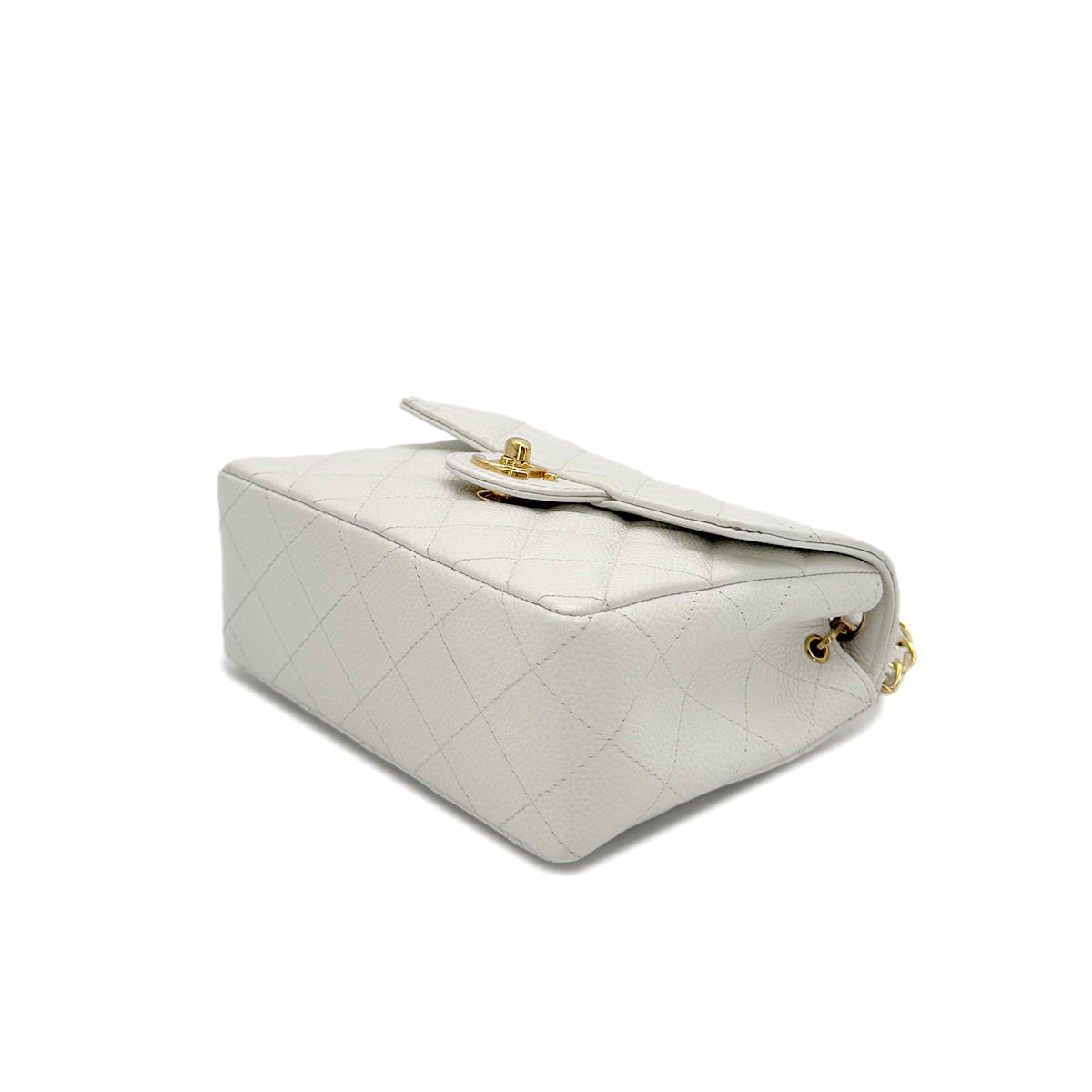 CHANEL VINTAGE MINI SQUARE 17 CHAIN SHOULDER BAG WHITE CAVIAR SKIN 90291232