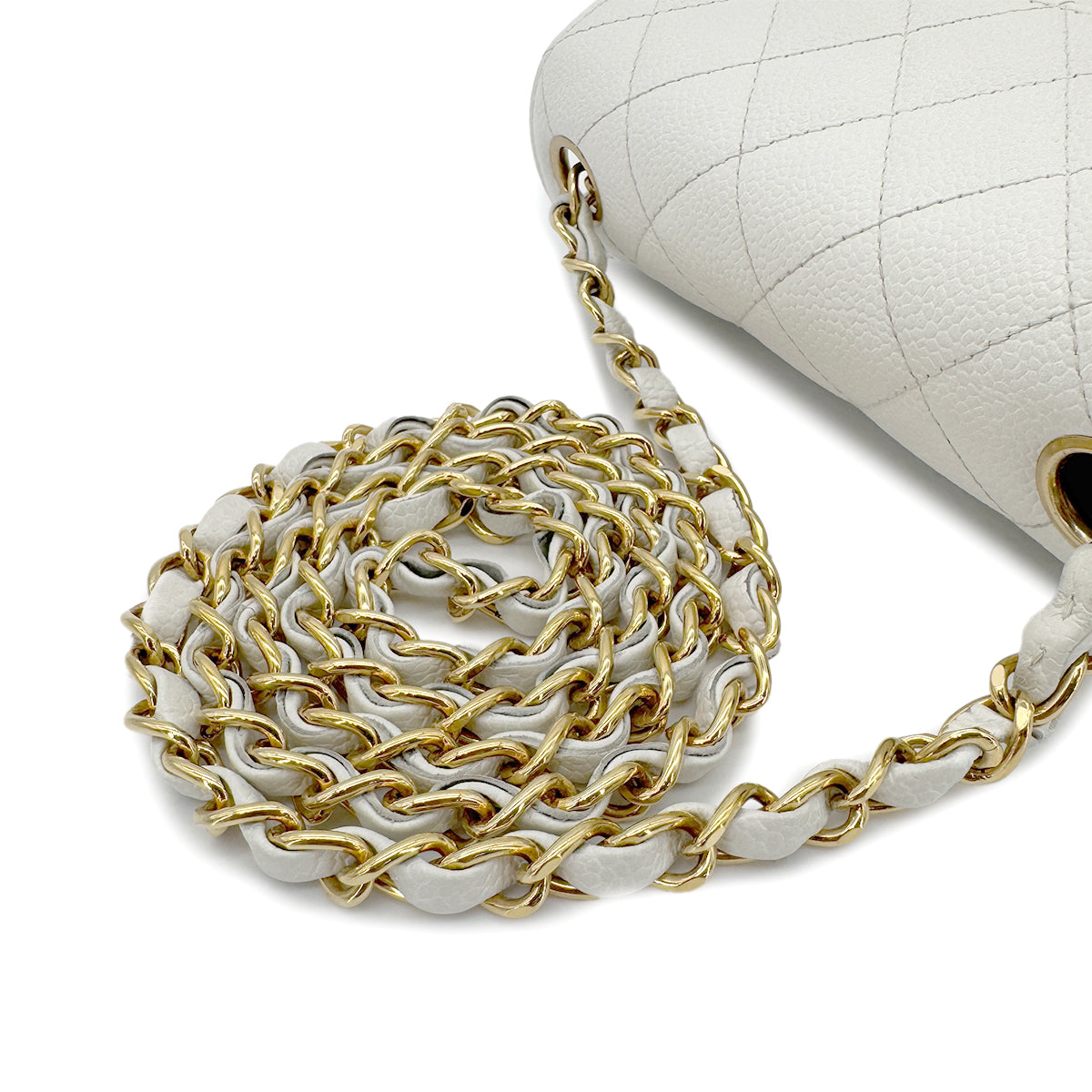 CHANEL VINTAGE MINI SQUARE 17 CHAIN SHOULDER BAG WHITE CAVIAR SKIN 90291232