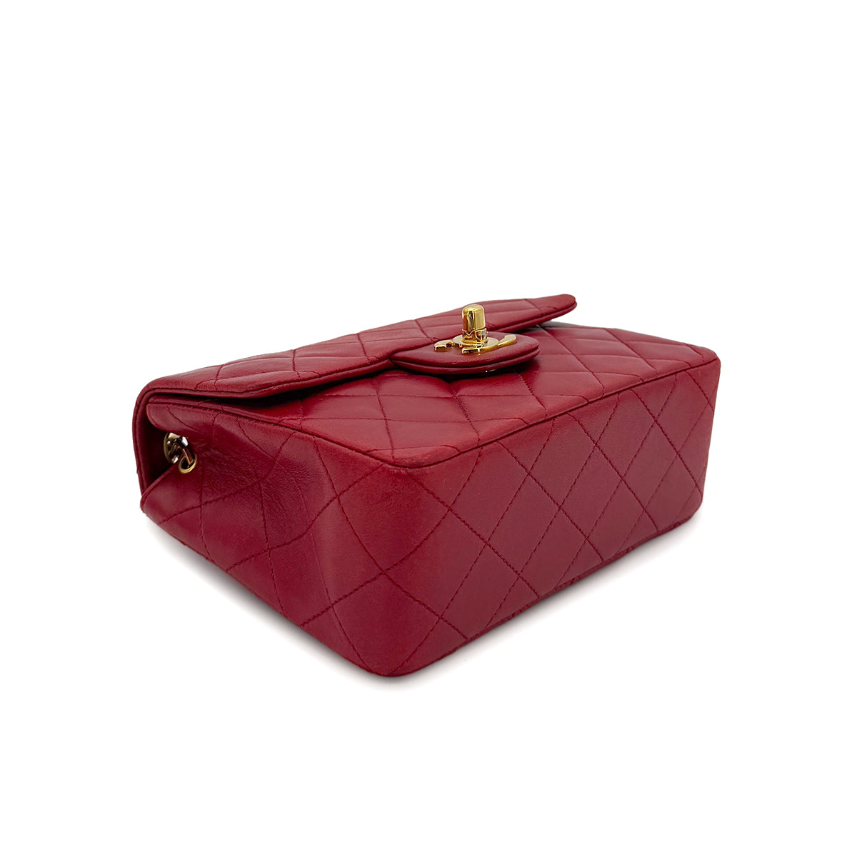 CHANEL VINTAGE MINI SQUARE 17 CHAIN SHOULDER BAG RED LAMB SKIN 90291233