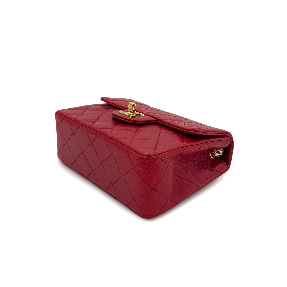 CHANEL VINTAGE MINI SQUARE 17 CHAIN SHOULDER BAG RED LAMB SKIN 90291233