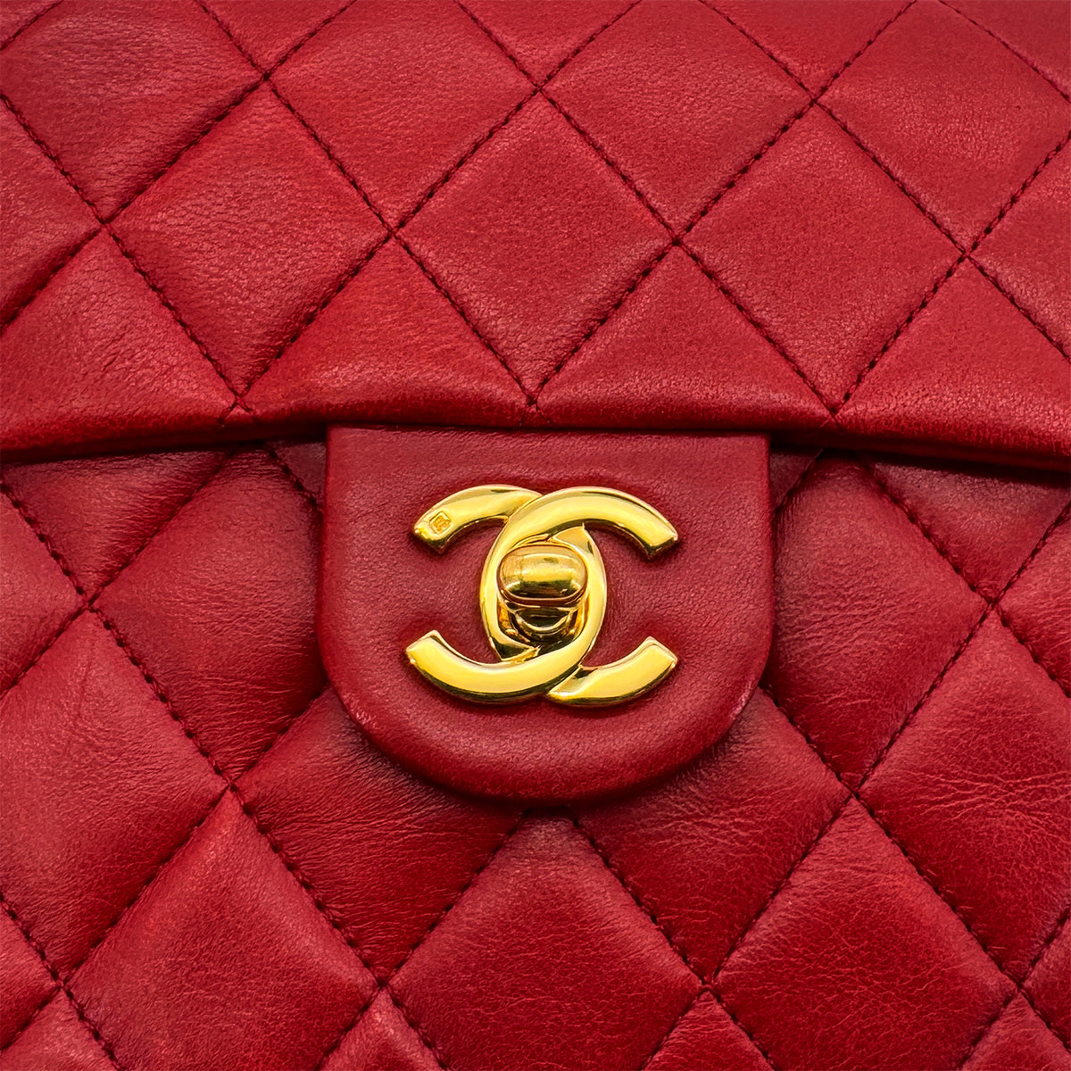 CHANEL VINTAGE MINI SQUARE 17 CHAIN SHOULDER BAG RED LAMB SKIN 90291233