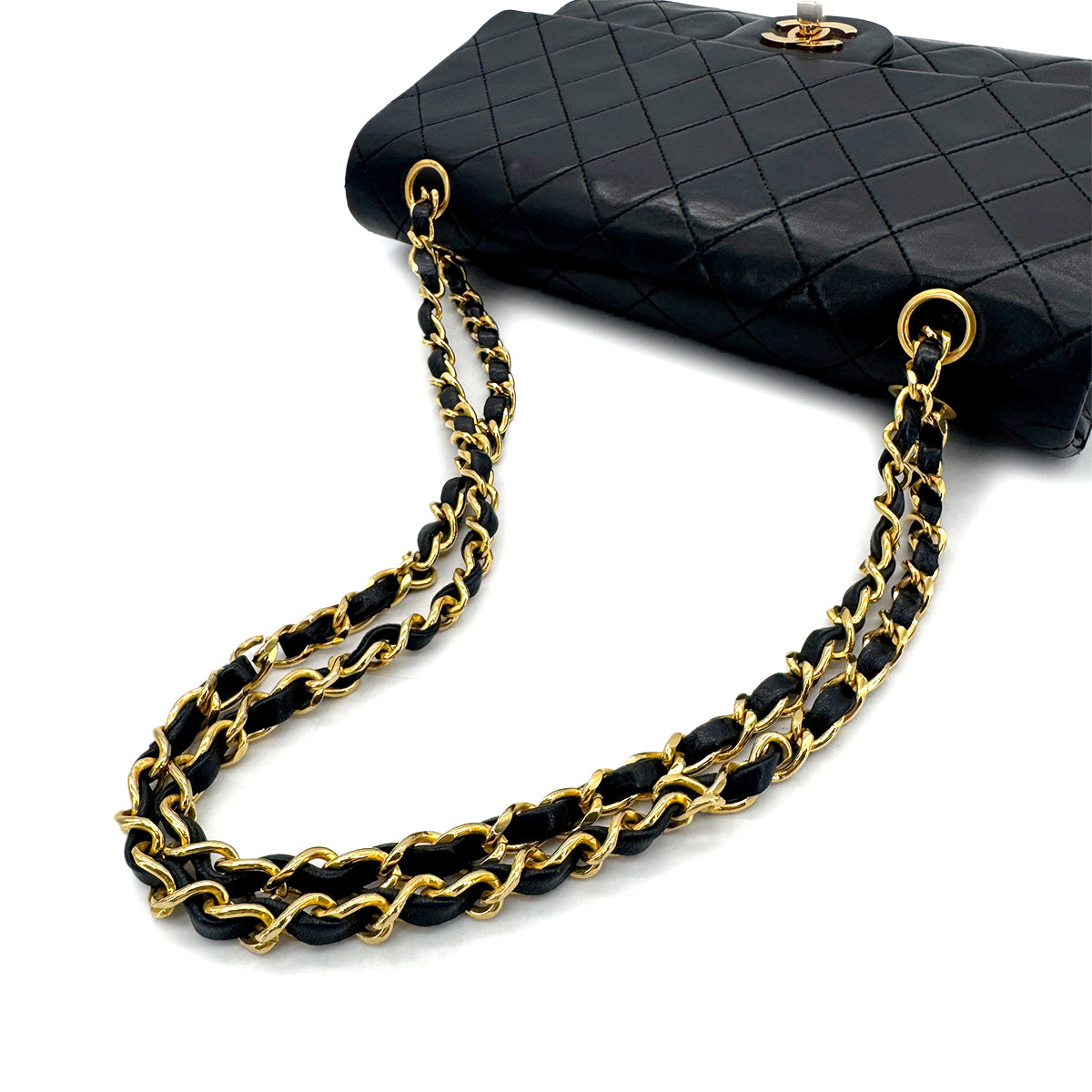 CHANEL VINTAGE CLASSIC FLAP MEDIUM CHAIN SHOULDER BAG BLACK LAMB SKIN 90291236