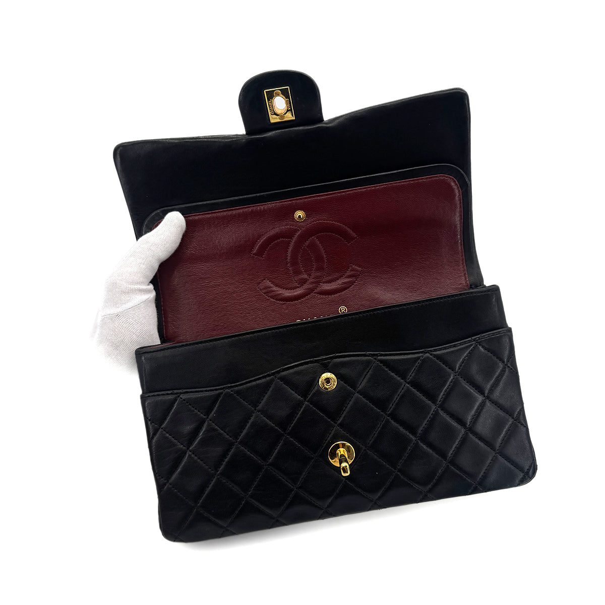 CHANEL VINTAGE CLASSIC FLAP MEDIUM CHAIN SHOULDER BAG BLACK LAMB SKIN 90291236