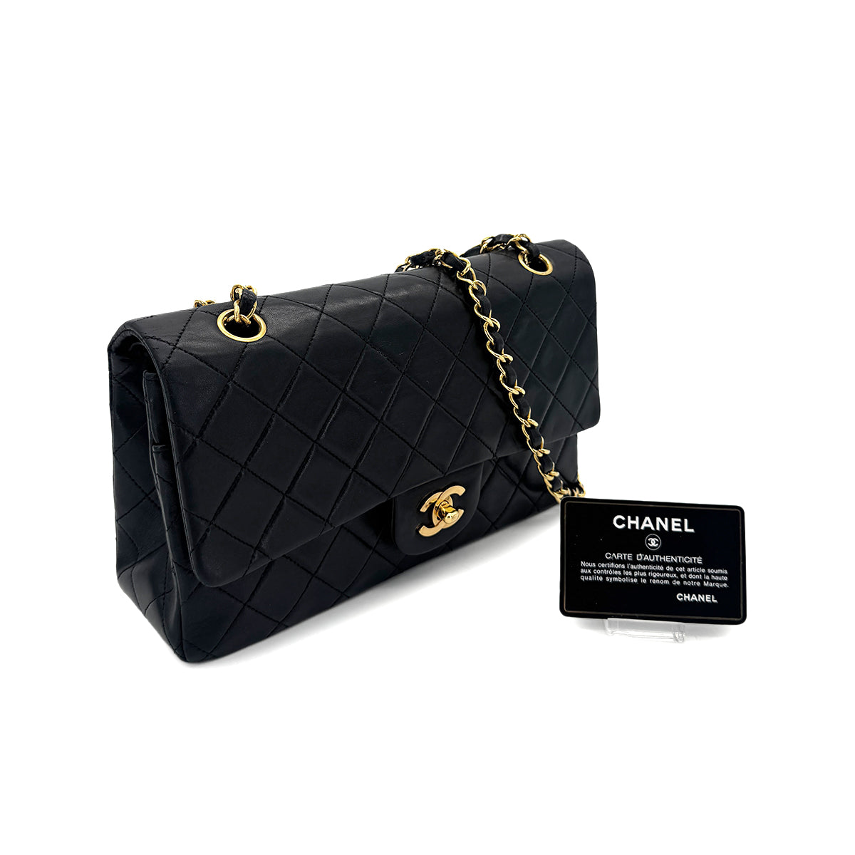 CHANEL VINTAGE CLASSIC FLAP MEDIUM CHAIN SHOULDER BAG BLACK LAMB SKIN 90291236
