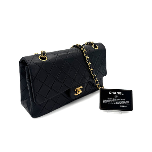 CHANEL VINTAGE CLASSIC FLAP MEDIUM CHAIN SHOULDER BAG BLACK LAMB SKIN 90291236 - PURPOSE