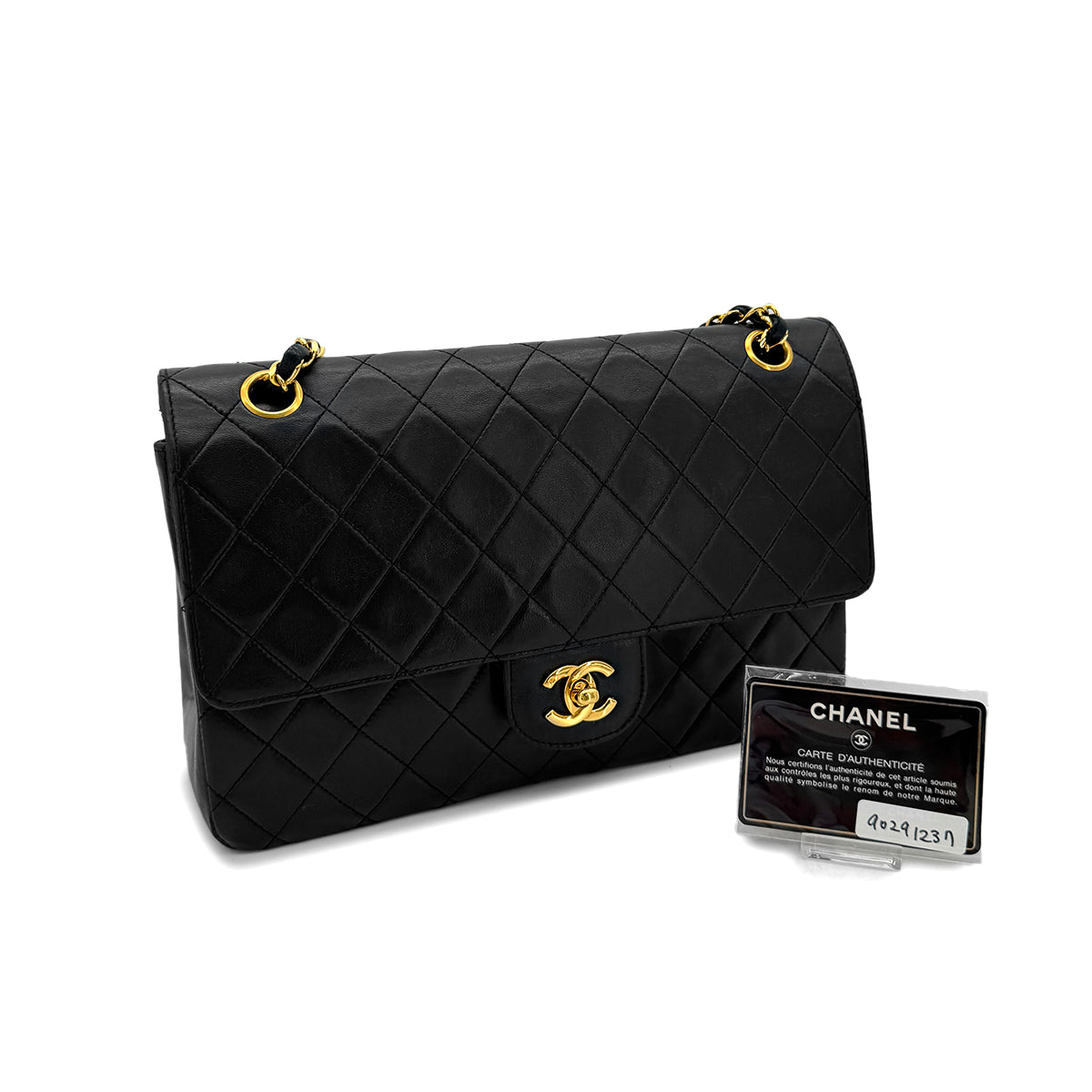 CHANEL VINTAGE MATELASSE CHAIN SHOULDER BAG BLACK LAMB SKIN 90291237