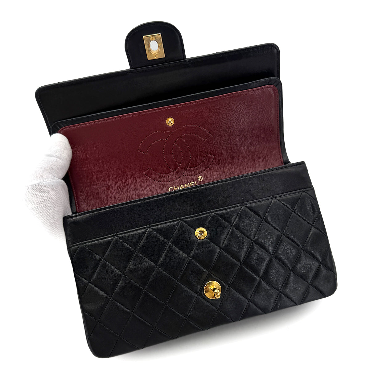 CHANEL VINTAGE MATELASSE CHAIN SHOULDER BAG BLACK LAMB SKIN 90291238