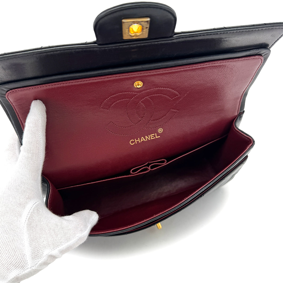 CHANEL VINTAGE MATELASSE CHAIN SHOULDER BAG BLACK LAMB SKIN 90291238