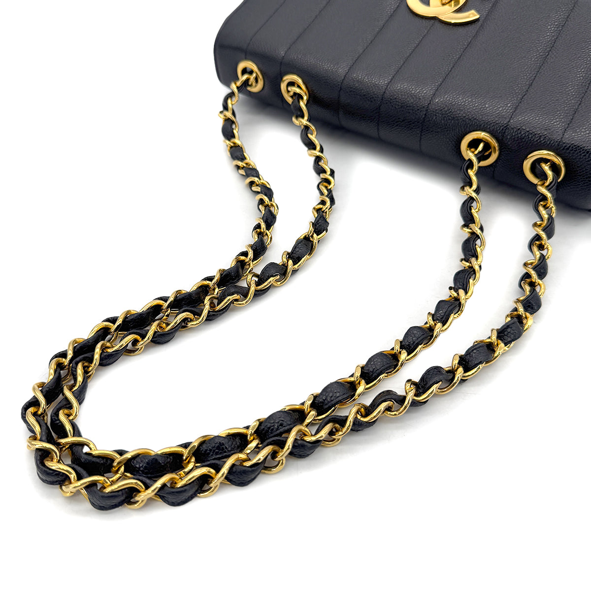 CHANEL VINTAGE MADEMOISELLE CHAIN SHOULDER BAG BLACK CAVIAR SKIN 90291239