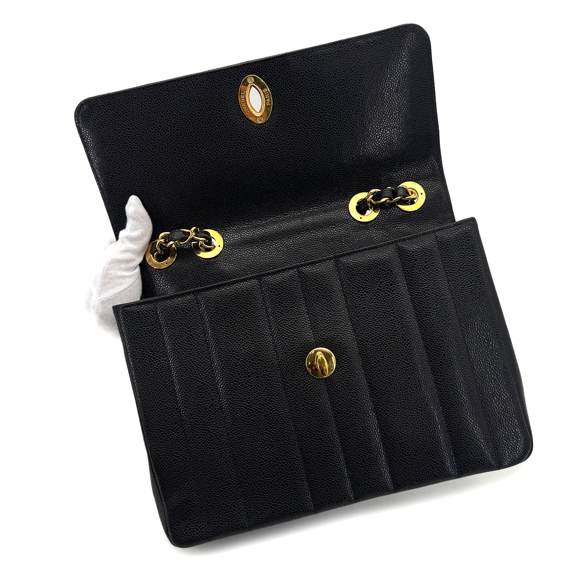 CHANEL VINTAGE MADEMOISELLE CHAIN SHOULDER BAG BLACK CAVIAR SKIN 90291239
