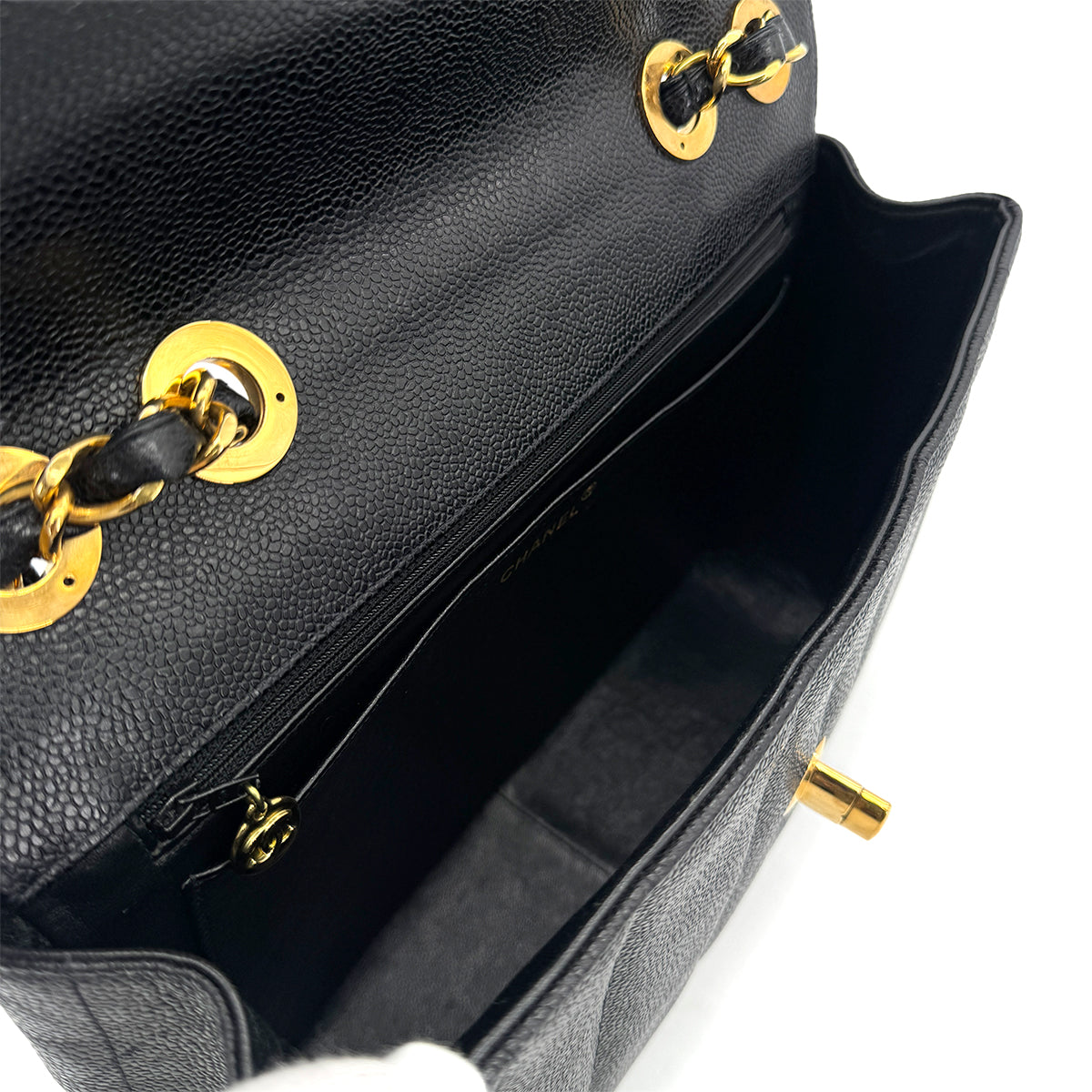 CHANEL VINTAGE MADEMOISELLE CHAIN SHOULDER BAG BLACK CAVIAR SKIN 90291239