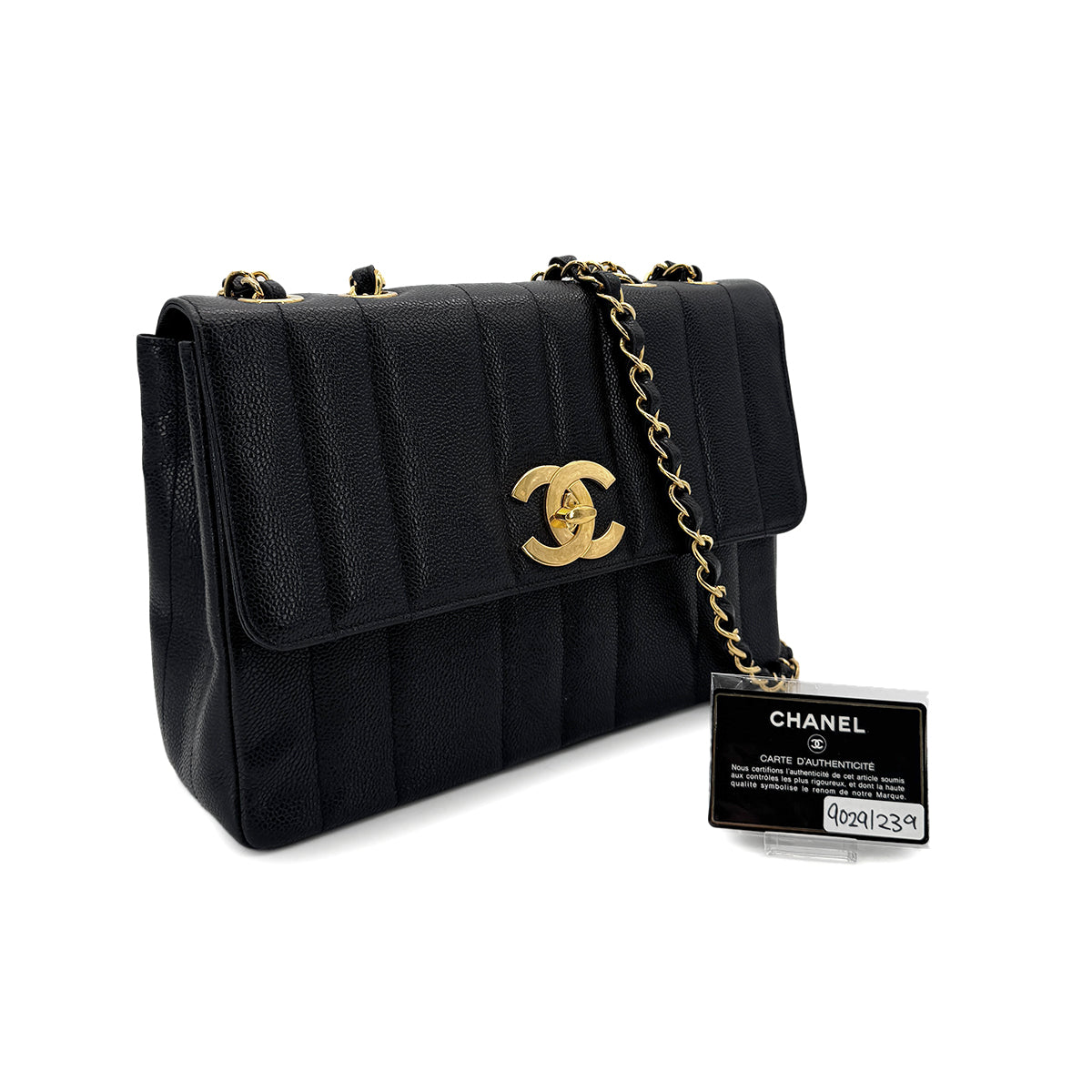 CHANEL VINTAGE MADEMOISELLE CHAIN SHOULDER BAG BLACK CAVIAR SKIN 90291239