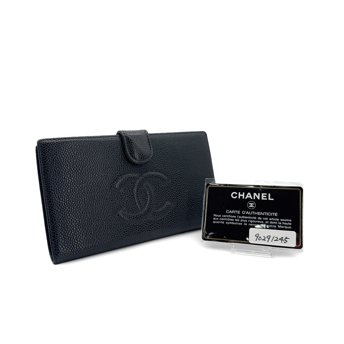 CHANEL VINTAGE BIFOLD LONG WALLET BLACK CAVIAR SKIN 90291245