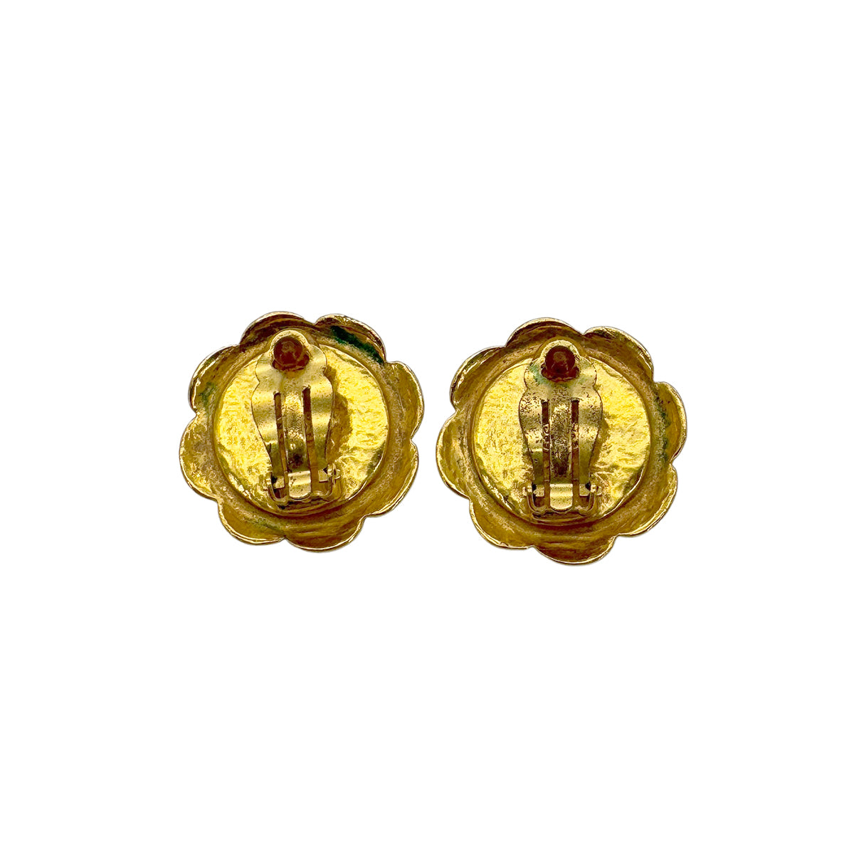 CHANEL VINTAGE EARRINGS COCOMARK TURQUOISE STONE FLOWER GOLD ACCESSORY 97P 90291246