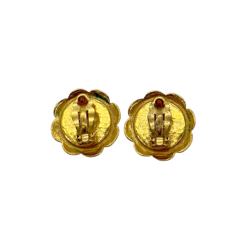 CHANEL VINTAGE EARRINGS COCOMARK TURQUOISE STONE FLOWER GOLD ACCESSORY 97P 90291246 - PURPOSE