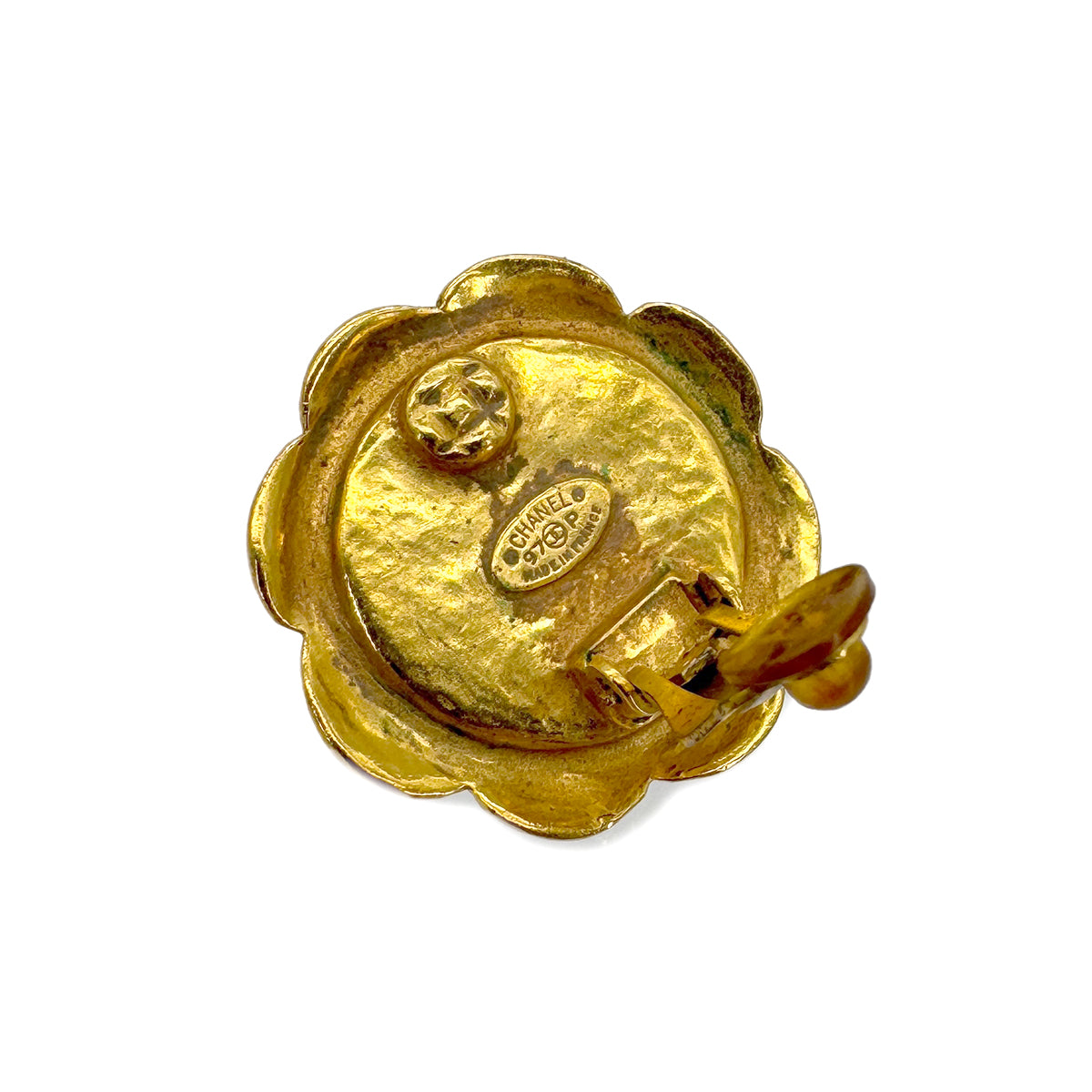 CHANEL VINTAGE EARRINGS COCOMARK TURQUOISE STONE FLOWER GOLD ACCESSORY 97P 90291246