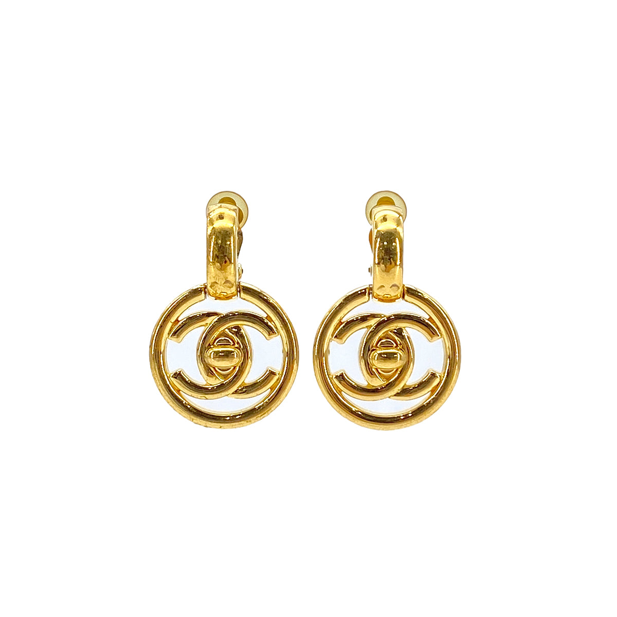 CHANEL VINTAGE EARRINGS COCOMARK TURM LOCK GOLD ACCESSORY 97P 90291247