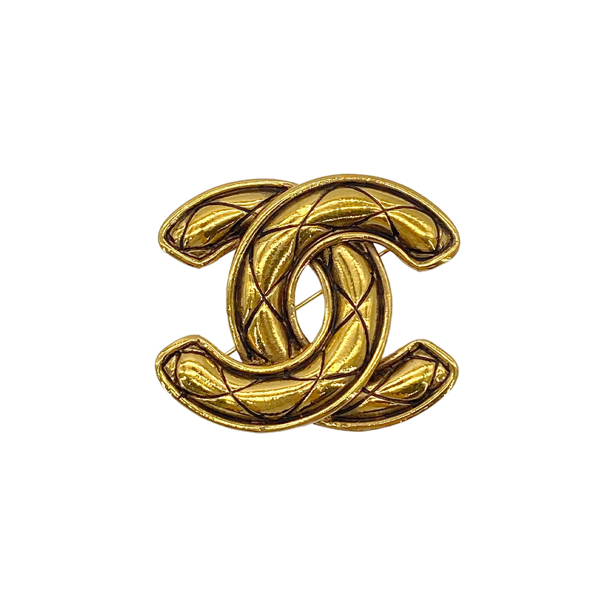 CHANEL VINTAGE BIG COCO MARK BROOCH MATELASSE GOLD ACCESSORY 90291248