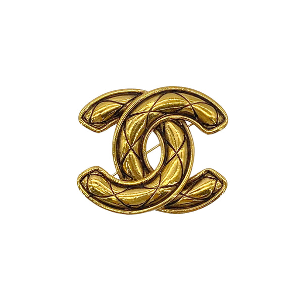CHANEL VINTAGE BIG COCO MARK BROOCH MATELASSE GOLD ACCESSORY 90291248 - PURPOSE